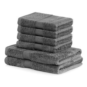 Set s 2 tamno siva velika ručnika i 4 mala ručnika DecoKing Bamby Charcoal