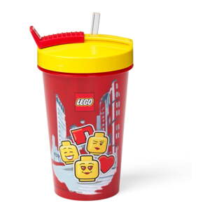 Crvena čaša sa žutim poklopcem i slamkom LEGO® Iconic, 500 ml