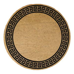 Crni okrugli otirač od prirodnih kokosovih vlakana Artsy Doormats Greek Border, ⌀ 70 cm