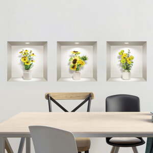 Set od 3 zidne 3D samoljepljive naljepnice Ambiance Yellow Flowers