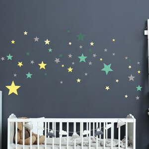 Set od 50 zidnih samoljepljivih naljepnica Ambiance Stars Green and Yellow