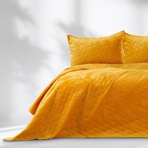 Žuti  prošiven prekrivač od samta 240x260 cm Laila – Restilo