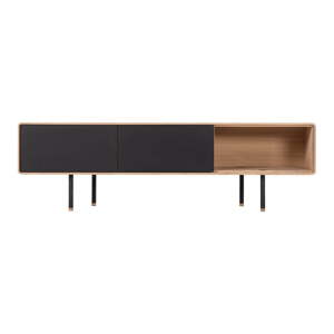 Crna/u prirodnoj boji TV komoda od punog hrasta 160x48 cm Fina – Gazzda