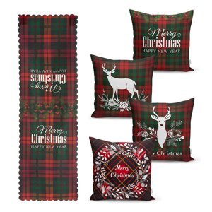 Set od 4 božićne jastučnice i gazišta na stolu Minimalističke jastučnice Tartan Božić