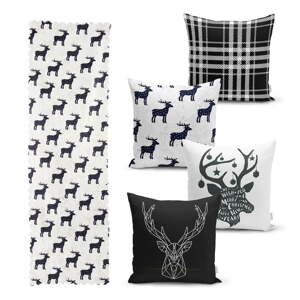 Set od 4 božićne jastučnice i gazište za stol Minimalističke navlake za jastuke Reindeer and Stars