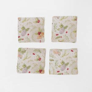 Set od 4 lanena podmetača Linen Tales Jingle Bells, 10 x 10 cm