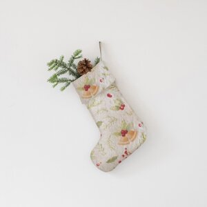 Tekstilna božićna čarapa Christmas Print Natural – Linen Tales