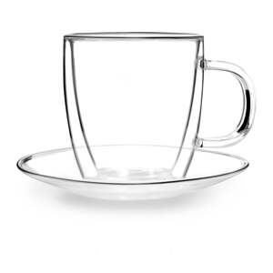 Set od 2 staklene čaše s dvostrukim stijenkama i tanjurićima Vialli Design, 250 ml