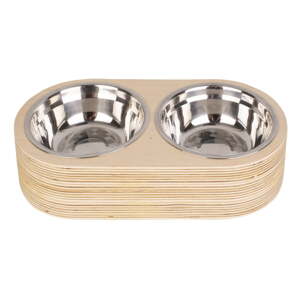 Set od 2 metalne posude u svijetlom drvenom postolju PT LIVING Pet, širine 18 cm