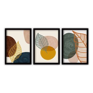 Set od 3 slike u crnim okvirima Vavien Artwork Leaves III., 35 x 45 cm