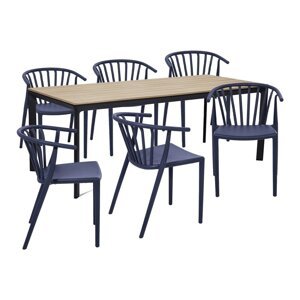 Vrtni blagovaonski set za 6 osoba s plavim stolicama Capri i stolom Thor, 210 x 90 cm
