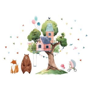 Dječja zidna naljepnica Ambiance Giant Tree and the Hut of Happiness, 90 x 120 cm