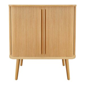 Visoka komoda u dekoru hrasta s kliznim vratima u prirodnoj boji 83x95 cm Rove – Woodman