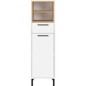 Bijeli visoki kupaonski ormarić u dekoru hrasta 34x118 cm Loria - Germania