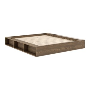 Smeđi bračni krevet od borovine s podnicom 140x200 cm Ziggy – Karup Design