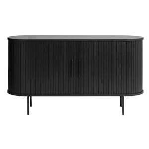 Crna niska komoda u dekoru hrasta s kliznim vratima 140x76 cm Nola – Unique Furniture
