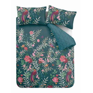 Zelena posteljina za krevet 135x200 cm Tropical Floral Birds - Catherine Lansfield