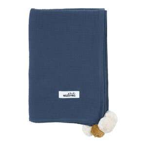 Deka za bebe od tamnoplavog muslina 100x140 cm Pompon - Malomi Kids