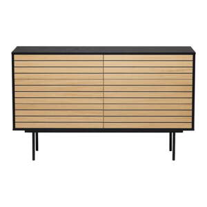 Crna niska komoda u dekoru hrasta 140x84 cm Stripe - Woodman