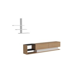 Bijela TV komoda u egzotičnom drvenom dekoru 180x40 cm Liza - Kalune Design