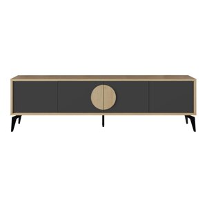 Crna/u prirodnoj boji TV komoda u dekoru hrasta 180x51 cm Vae – Marckeric