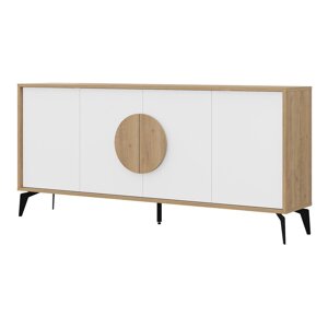 Bijela/u prirodnoj boji niska komoda u dekoru hrasta 180x82 cm Vae – Marckeric