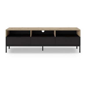 Crna/u prirodnoj boji TV komoda u dekoru hrasta 180x55 cm Marion – Marckeric