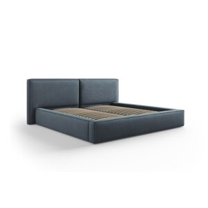 Tamno plavi tapecirani bračni krevet s prostorom za pohranu s podnicom 140x200 cm Arendal – Cosmopolitan Design
