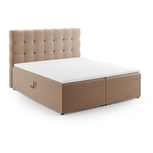 Svjetlo smeđi boxspring krevet s prostorom za pohranu 160x200 cm Bali – Cosmopolitan Design