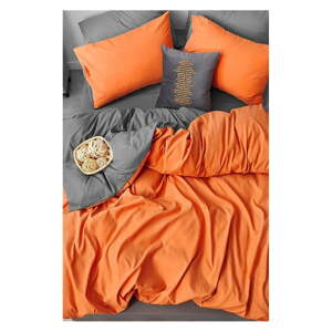 Narančasta/siva pamučna posteljina za bračni krevet/za produženi krevet s uključenom plahtom/4-dijelna 200x220 cm – Mila Home