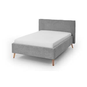 Svijetlo sivi tapecirani bračni krevet s prostorom za pohranu s podnicom 140x200 cm Riva – Meise Möbel