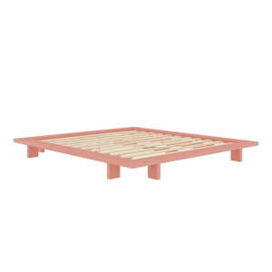 Svijetlo ružičasti bračni krevet od masivnog bora s podnicom 180x200 cm Japan – Karup Design