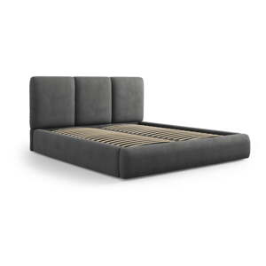 Sivi tapecirani bračni krevet s prostorom za pohranu s podnicom 200x200 cm Brody – Mazzini Beds
