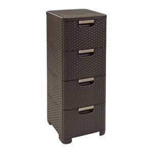 Tamno smeđi plastični visok kupaonski ormarić 33x79 cm Rattan – Curver