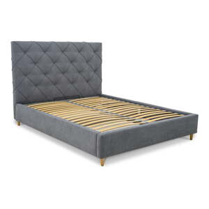 Sivi tapecirani bračni krevet s prostorom za pohranu s podnicom 180x200 cm Bee – Scandic