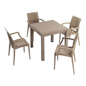 Bež vrtni blagovaonski set od umjetnog ratana za 4 osobe Rattan – Floriane Garden