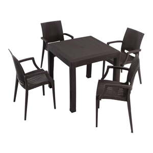 Tamno smeđi vrtni blagovaonski set od umjetnog ratana za 4 osobe Rattan – Floriane Garden