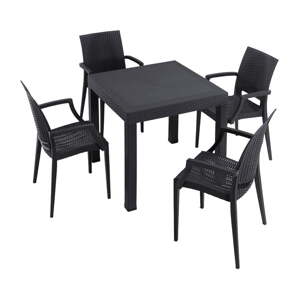 Antracitno sivi vrtni blagovaonski set od umjetnog ratana za 4 osobe Rattan – Floriane Garden