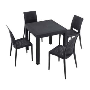 Antracitno sivi vrtni blagovaonski set od umjetnog ratana za 4 osobe Rattan – Floriane Garden