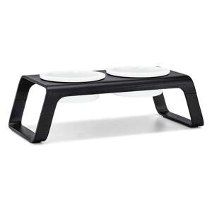 Set posuda s postoljem za pse Desco Ash Black Stained M – MiaCara