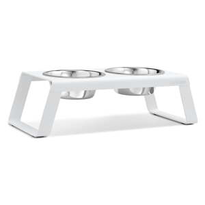 Metalni set posuda s postoljem za pse Desco White M – MiaCara