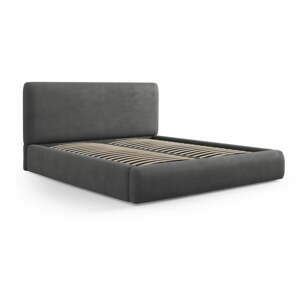 Sivi tapecirani bračni krevet s prostorom za pohranu s podnicom 140x200 cm Colonel – Cosmopolitan Design