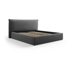 Tamno sivi tapecirani bračni krevet s prostorom za pohranu s podnicom 180x200 cm Elio – Milo Casa