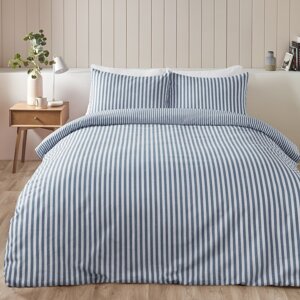 Plava flanelska posteljina za bračni krevet 200x200 cm Stripe – Catherine Lansfield