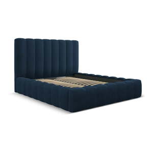 Tamno plavi tapecirani bračni krevet s prostorom za pohranu s podnicom 160x200 cm Kelp – Micadoni Home