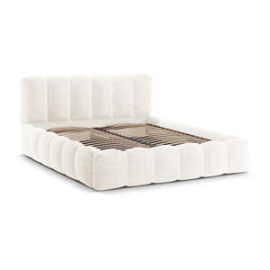 Krem tapecirani bračni krevet s prostorom za pohranu s podnicom 200x200 cm Lupine – Micadoni Home