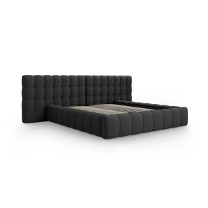 Crni tapecirani bračni krevet s prostorom za pohranu s podnicom 160x200 cm Mamaia – Micadoni Home