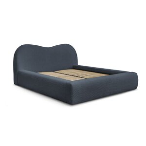 Tamno plavi tapecirani bračni krevet s prostorom za odlaganje s podnicom 180x200 cm Orlane – Bobochic Paris