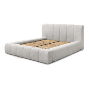 Svijetlo sivi tapecirani bračni krevet s prostorom za odlaganje s podnicom 140x190 cm Denali – Bobochic Paris