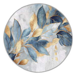 Plavi/u zlatnoj boji perivi okrugao tepih ø 150 cm Golden Leaves – Mila Home